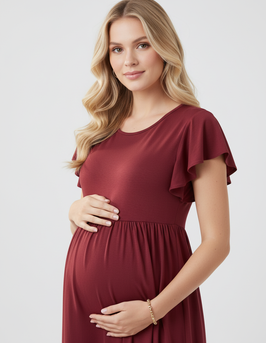 Bump Society – The Comfort Collection: Gathered Ruffle-Sleeve Maternity-Bump Society