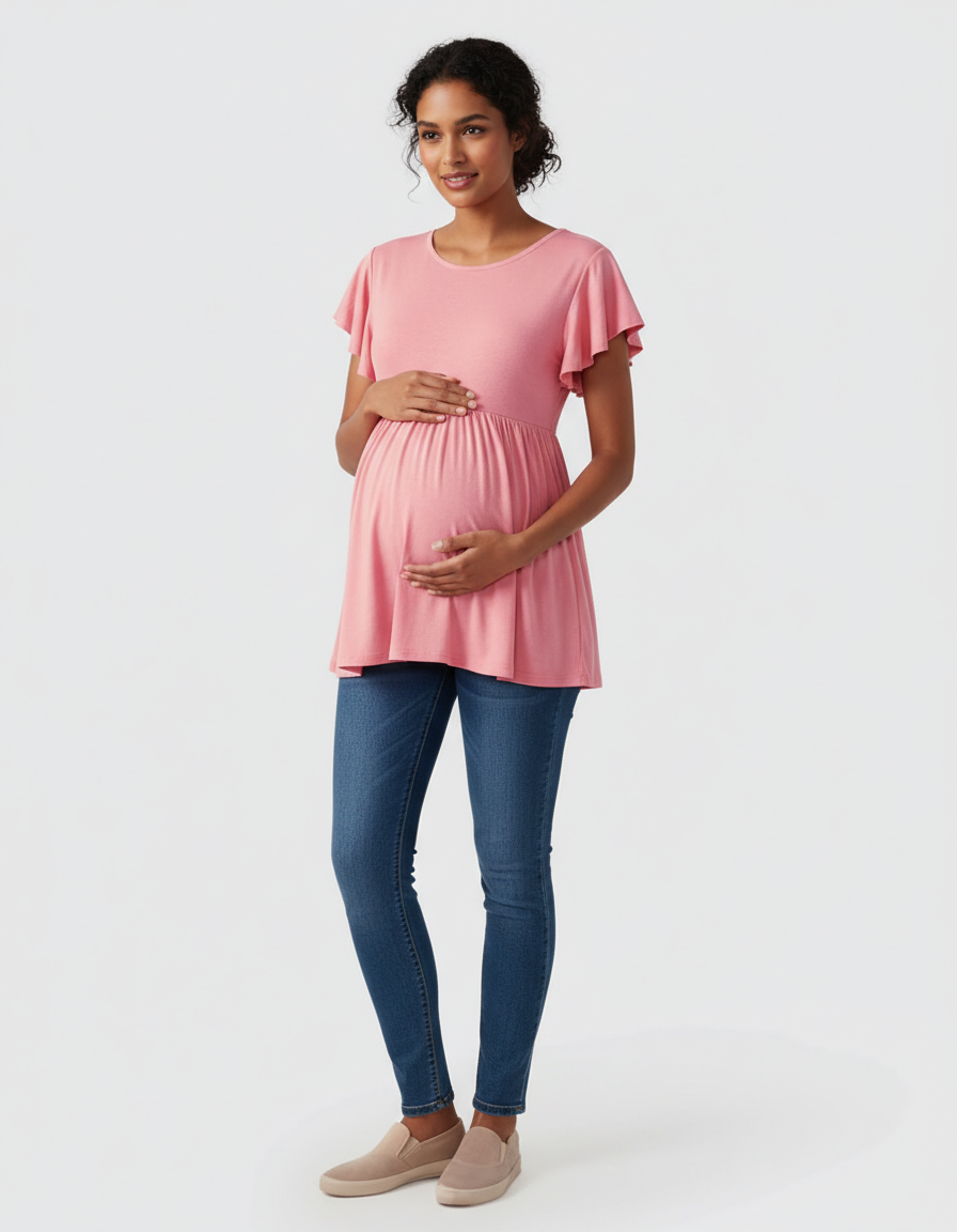Bump Society – The Comfort Collection: Gathered Ruffle-Sleeve Maternity-Bump Society