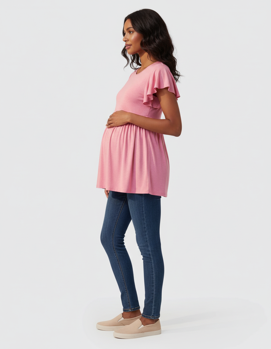Bump Society – The Comfort Collection: Gathered Ruffle-Sleeve Maternity-Bump Society