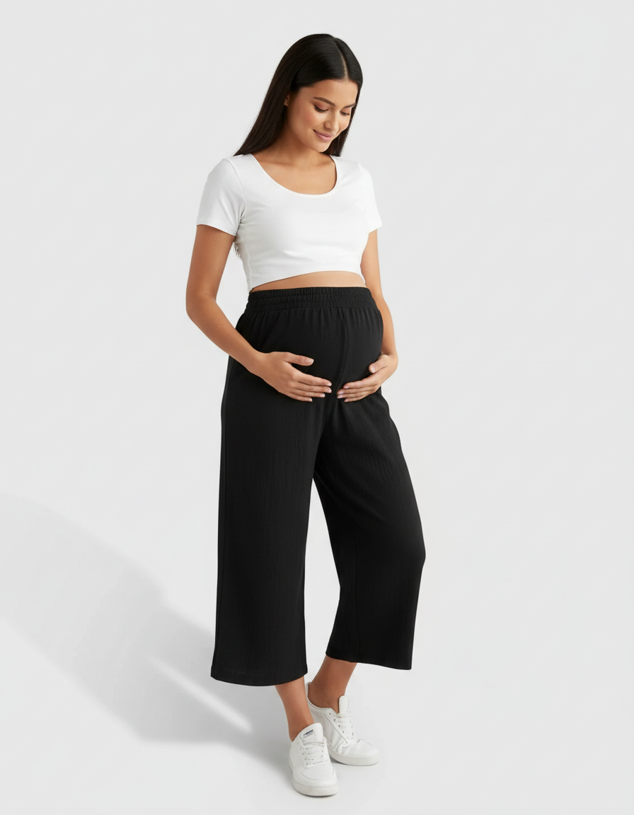 Bump Society – The Comfort Collection: High Waist Flowy Wide Leg Maternity Pants-Bump Society