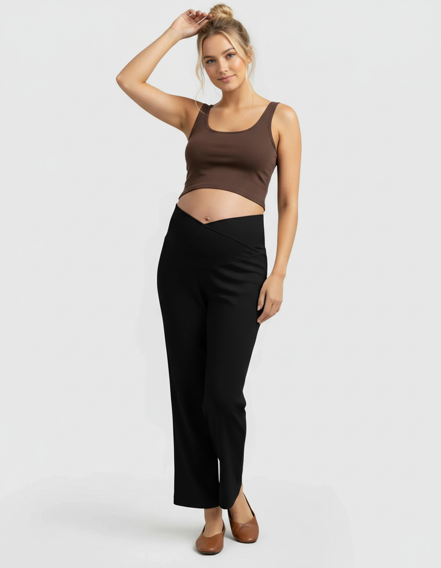 Bump Society – The Comfort Collection: High-Waisted Wide-Leg Tailored Maternity Pants-Bump Society