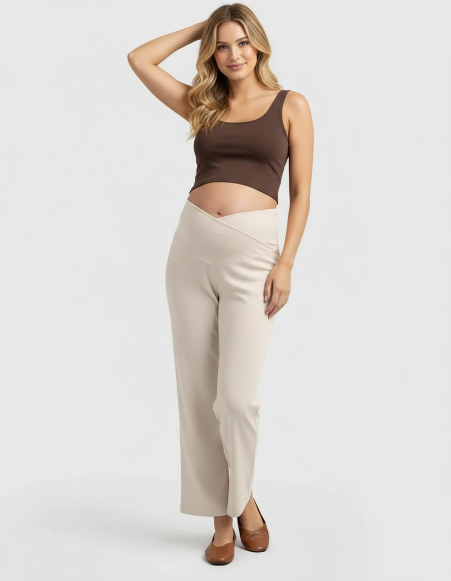 Bump Society – The Comfort Collection: High-Waisted Wide-Leg Tailored Maternity Pants-Bump Society