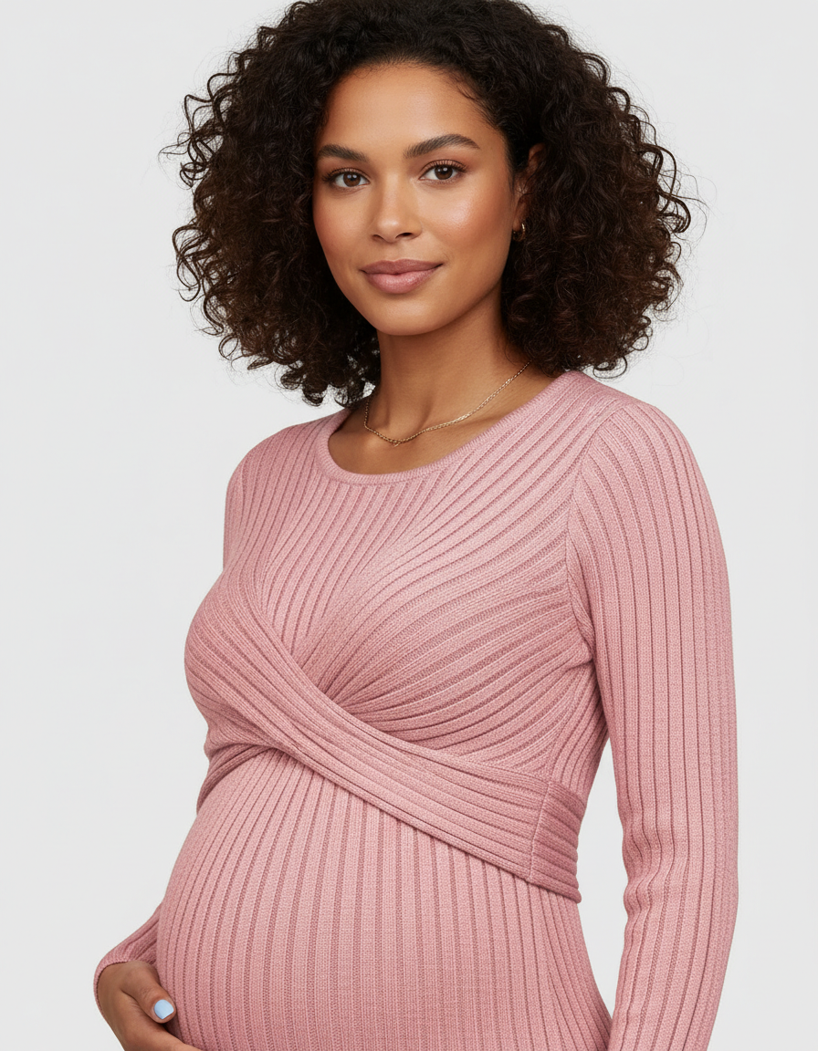 Bump Society – The Comfort Collection: Knot Front Long Sleeve Maternity Midi Dress-Bump Society