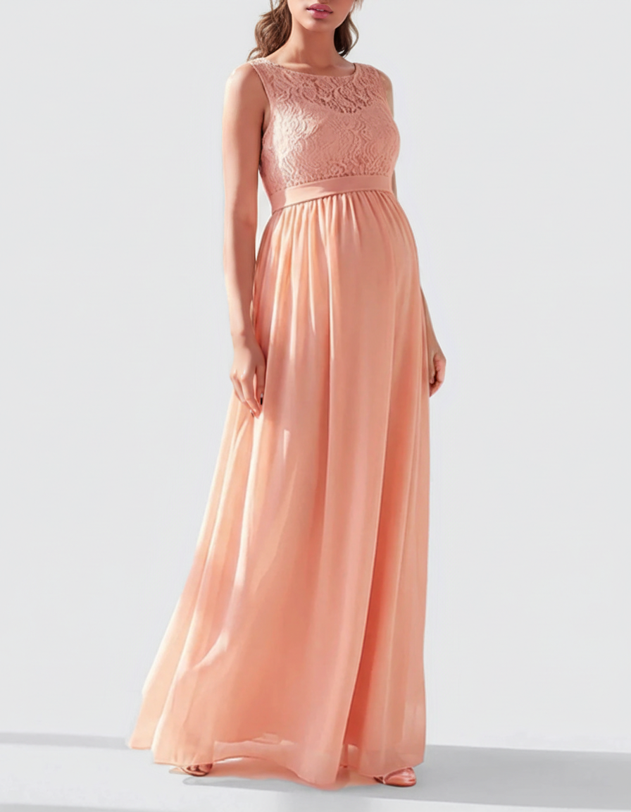 Bump Society – The Comfort Collection: Lace Bodice Elegant Maternity Maxi Dress-Bump Society