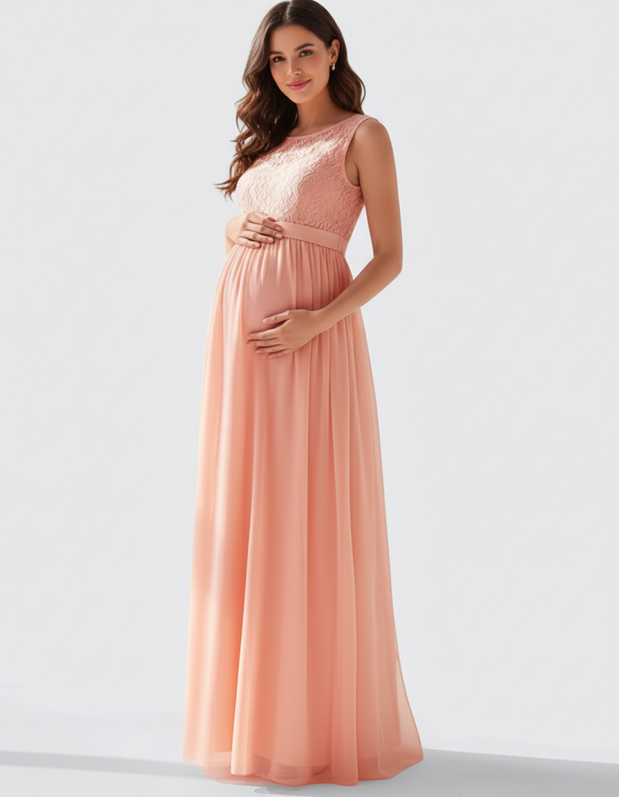 Bump Society – The Comfort Collection: Lace Bodice Elegant Maternity Maxi Dress-Bump Society