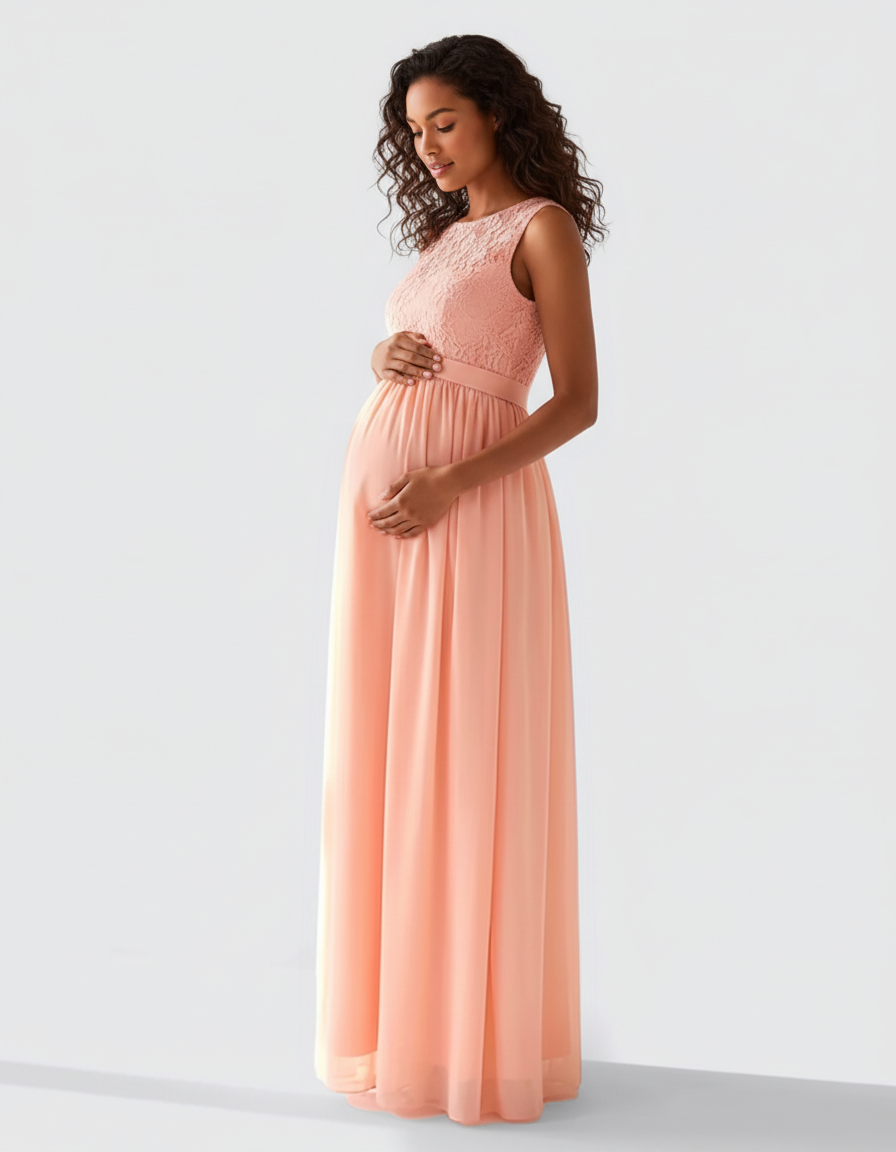 Bump Society – The Comfort Collection: Lace Bodice Elegant Maternity Maxi Dress-Bump Society