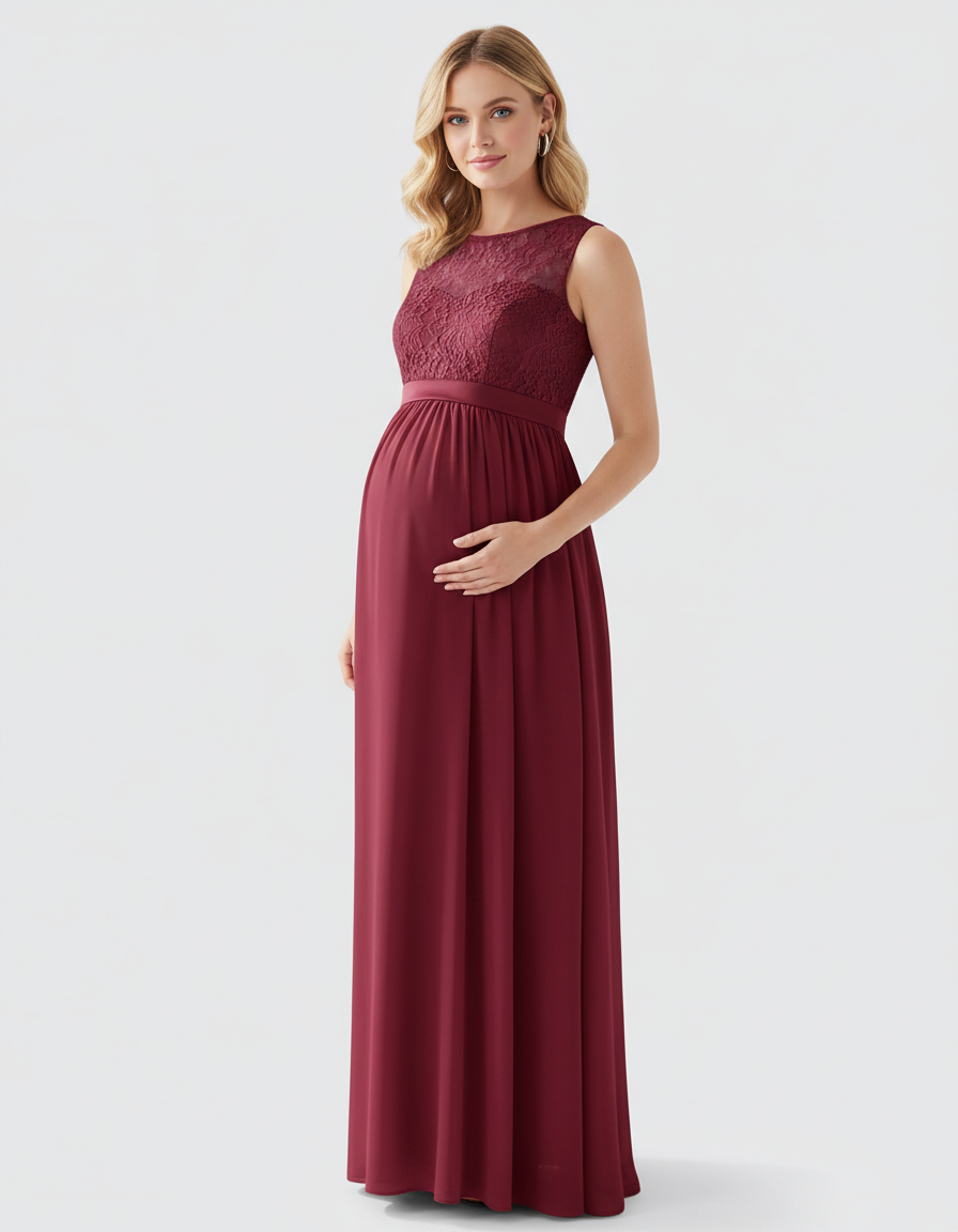 Bump Society – The Comfort Collection: Lace Bodice Elegant Maternity Maxi Dress-Bump Society