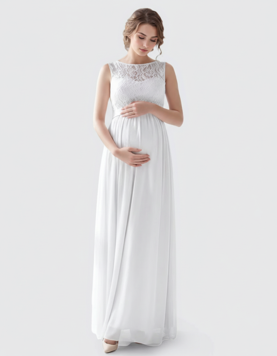 Bump Society – The Comfort Collection: Lace Bodice Elegant Maternity Maxi Dress-Bump Society