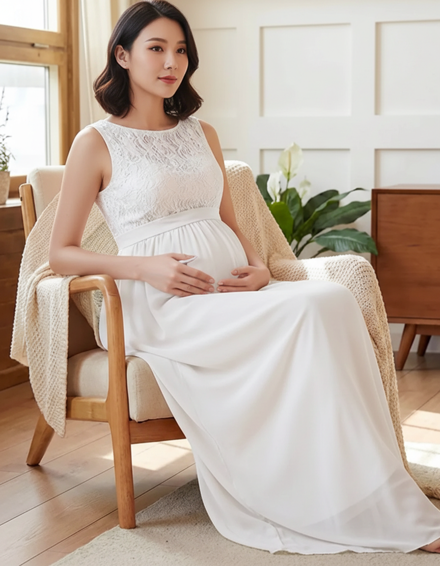 Bump Society – The Comfort Collection: Lace Bodice Elegant Maternity Maxi Dress-Bump Society