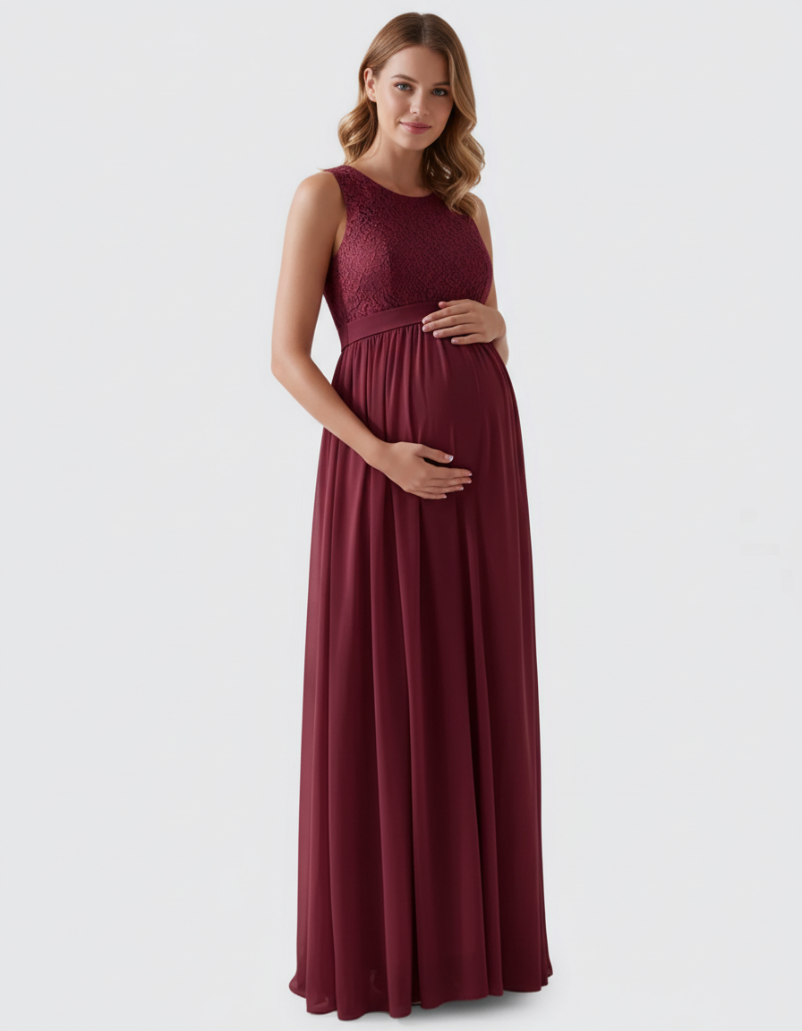 Bump Society – The Comfort Collection: Lace Bodice Elegant Maternity Maxi Dress-Bump Society