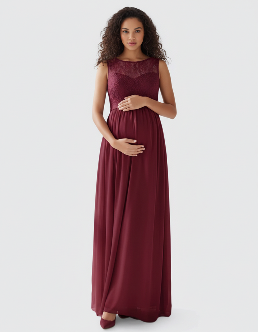 Bump Society – The Comfort Collection: Lace Bodice Elegant Maternity Maxi Dress-Bump Society