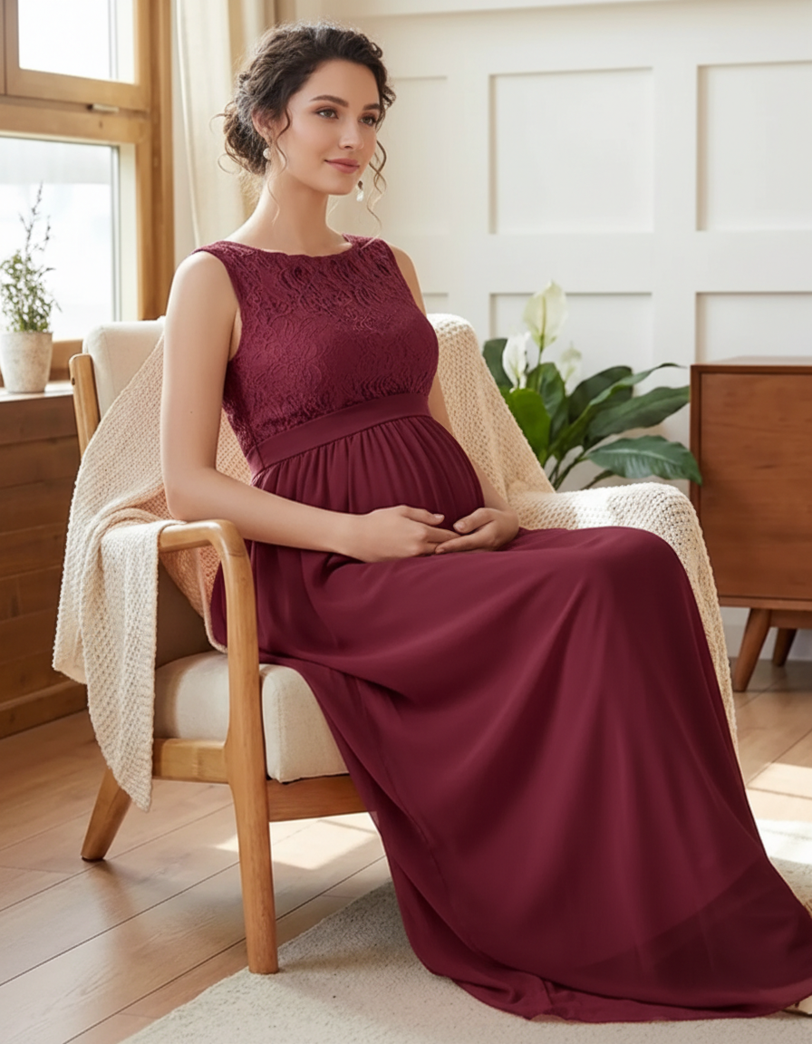 Bump Society – The Comfort Collection: Lace Bodice Elegant Maternity Maxi Dress-Bump Society