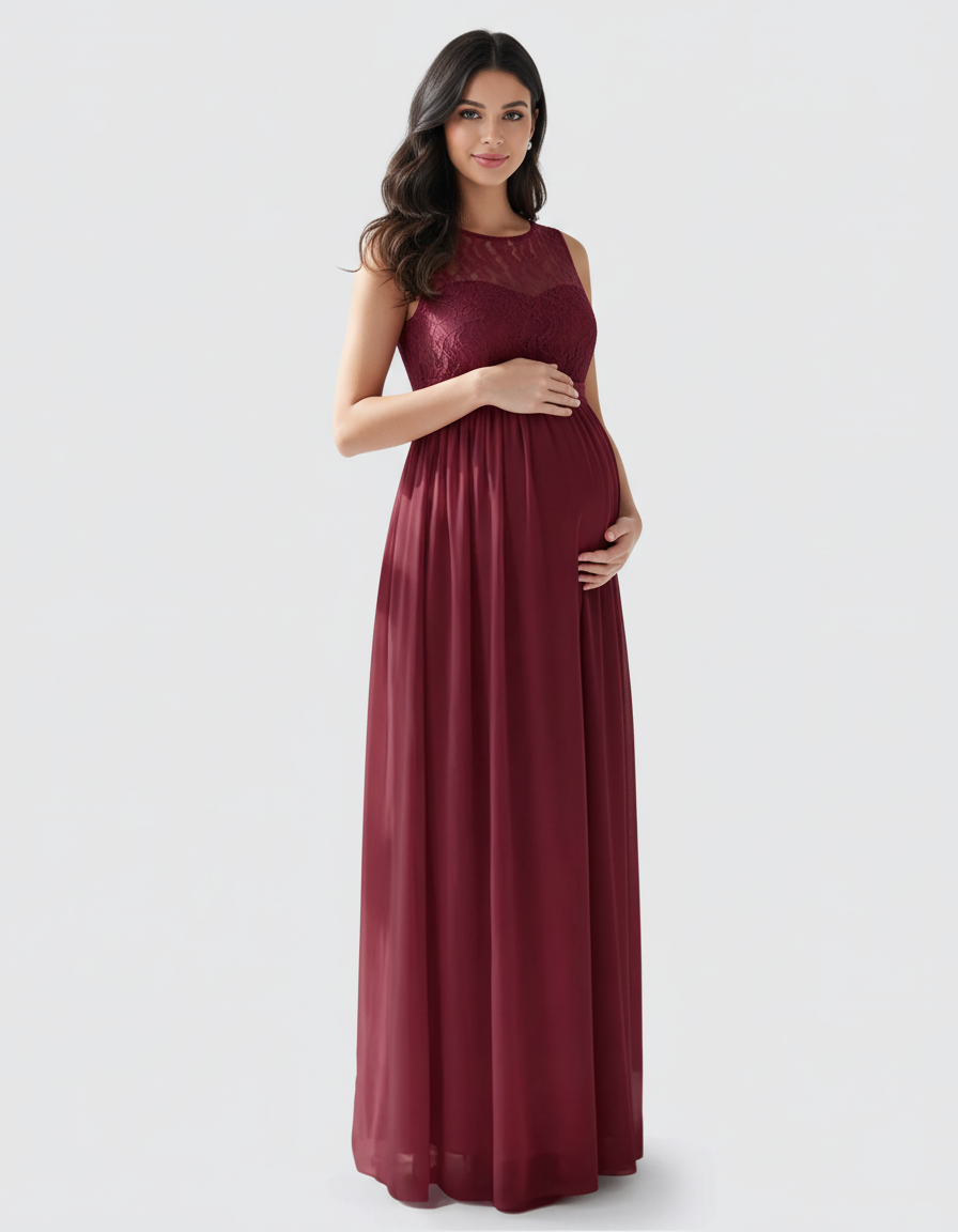 Bump Society – The Comfort Collection: Lace Bodice Elegant Maternity Maxi Dress-Bump Society