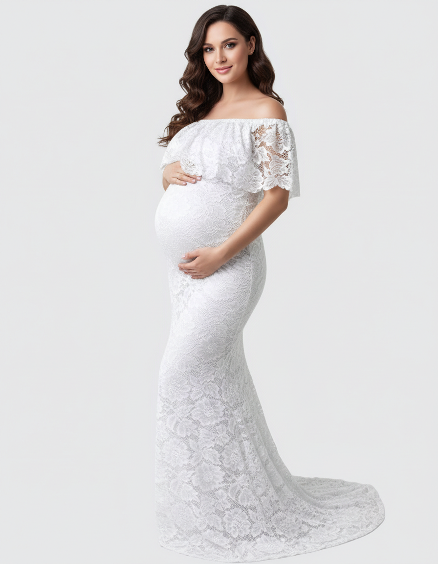 Bump Society – The Comfort Collection: Lace Fitted Mermaid Maternity Gown-Bump Society