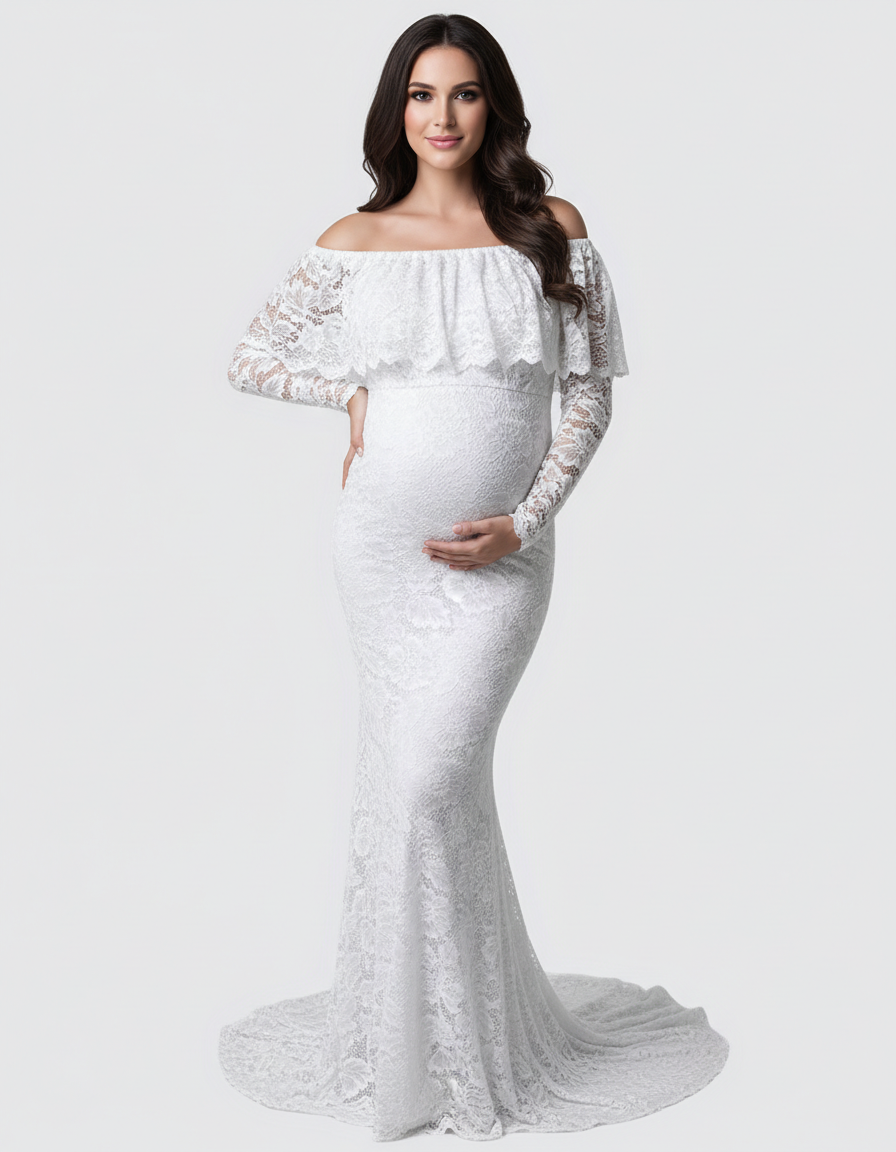 Bump Society – The Comfort Collection: Lace Fitted Mermaid Maternity Gown-Bump Society
