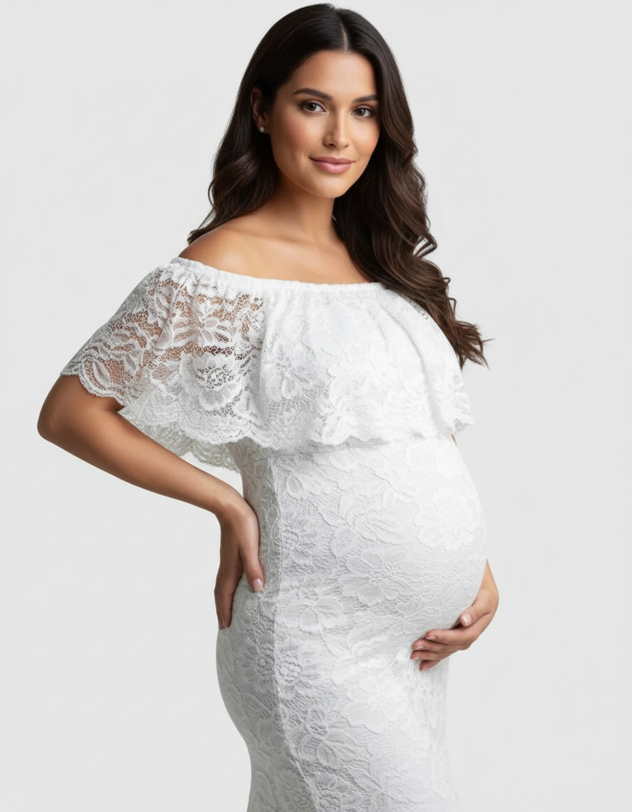 Bump Society – The Comfort Collection: Lace Fitted Mermaid Maternity Gown-Bump Society