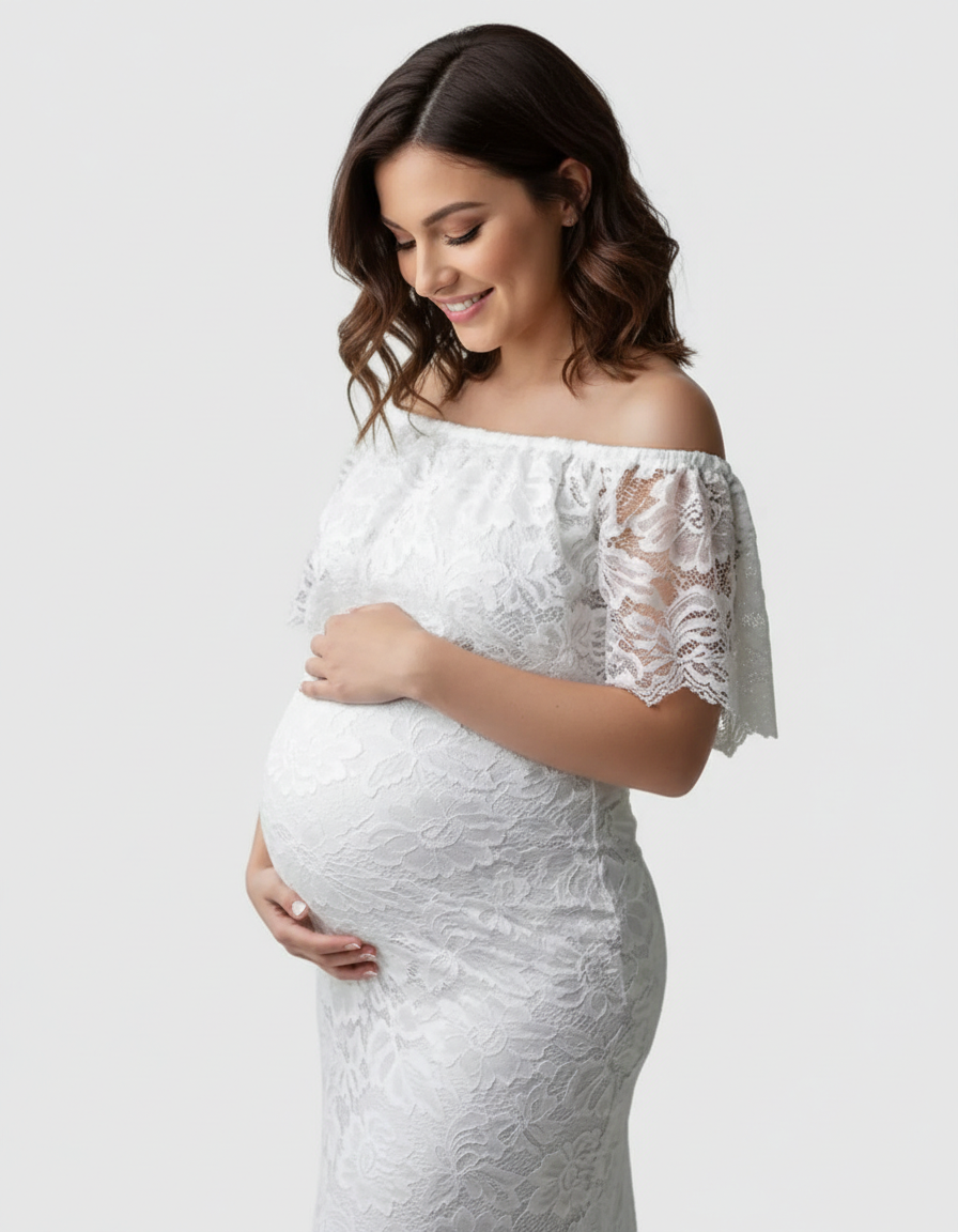 Bump Society – The Comfort Collection: Lace Fitted Mermaid Maternity Gown-Bump Society