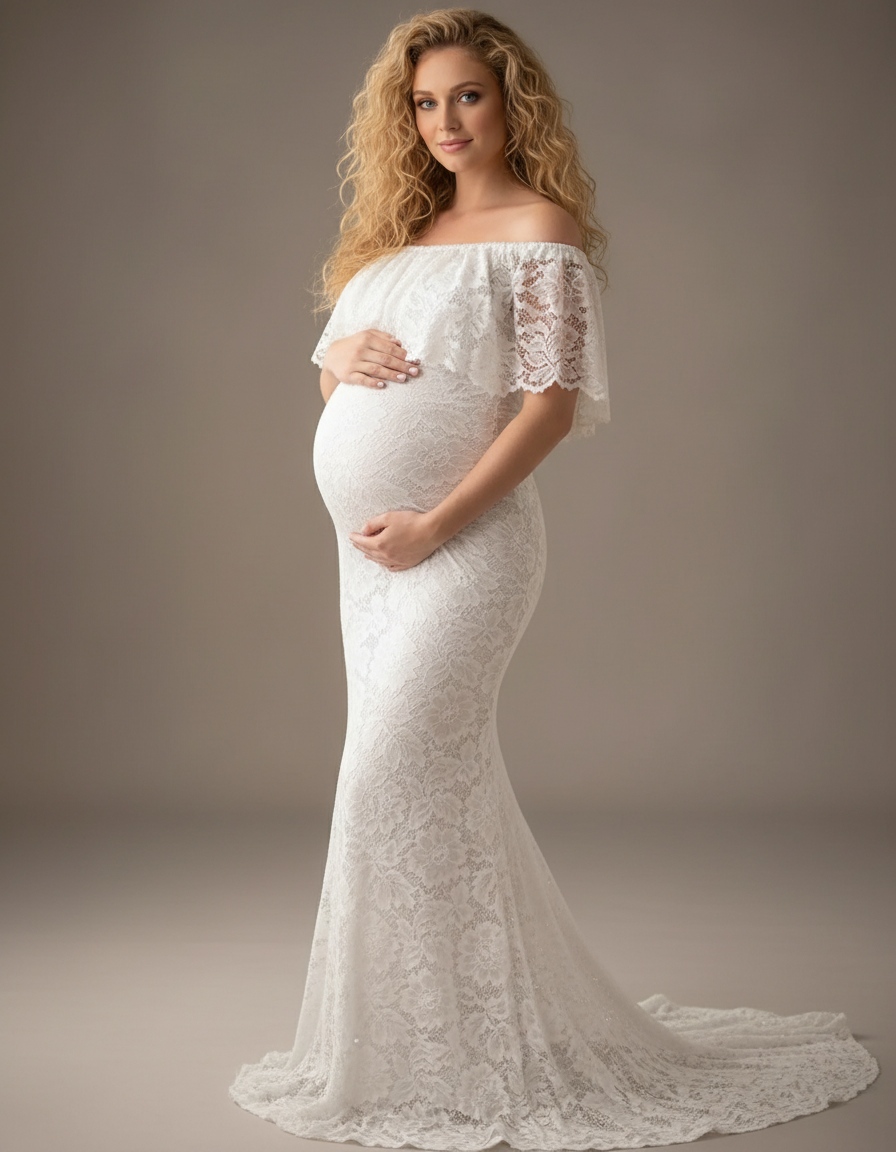 Bump Society – The Comfort Collection: Lace Fitted Mermaid Maternity Gown-Bump Society
