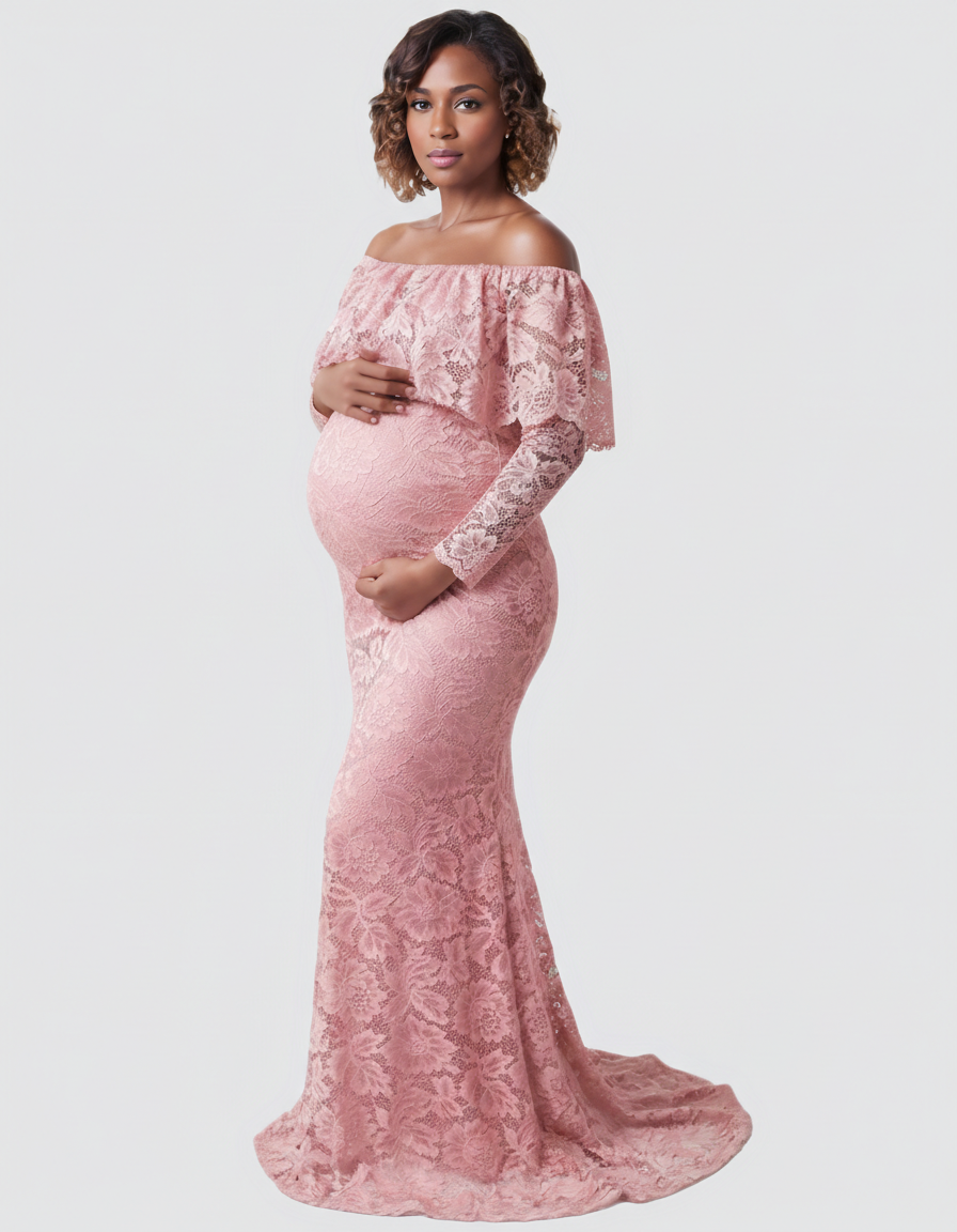 Bump Society – The Comfort Collection: Lace Fitted Mermaid Maternity Gown-Bump Society