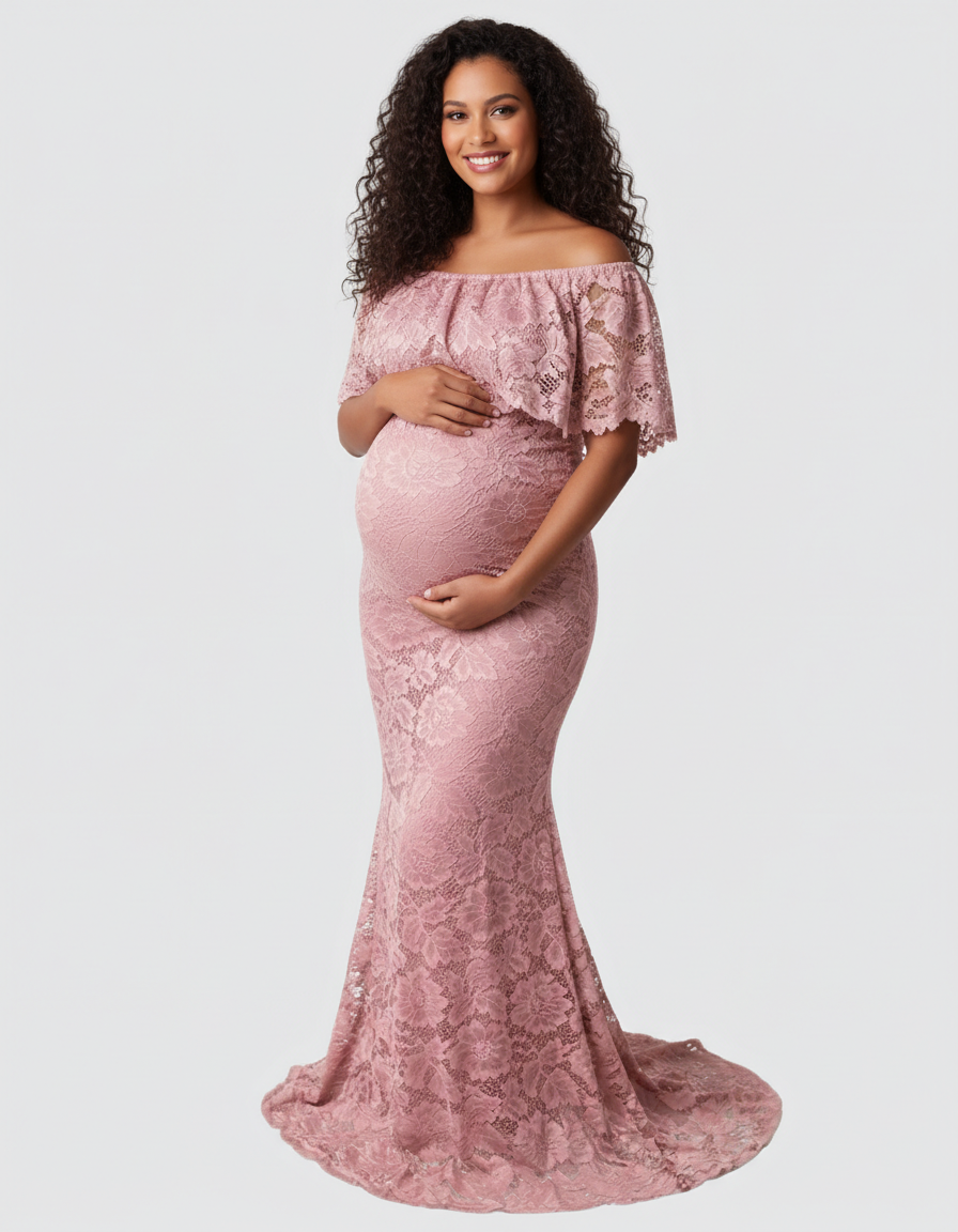 Bump Society – The Comfort Collection: Lace Fitted Mermaid Maternity Gown-Bump Society