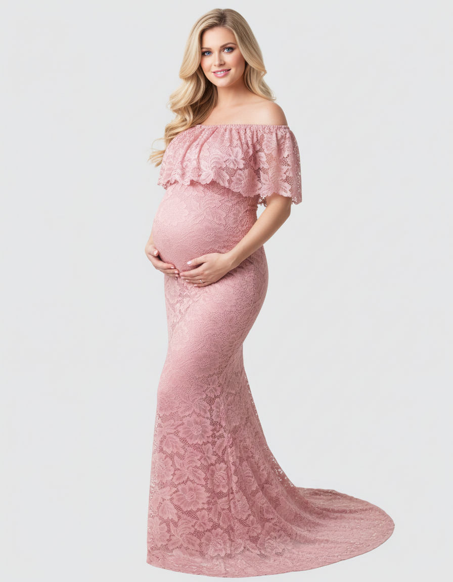 Bump Society – The Comfort Collection: Lace Fitted Mermaid Maternity Gown-Bump Society