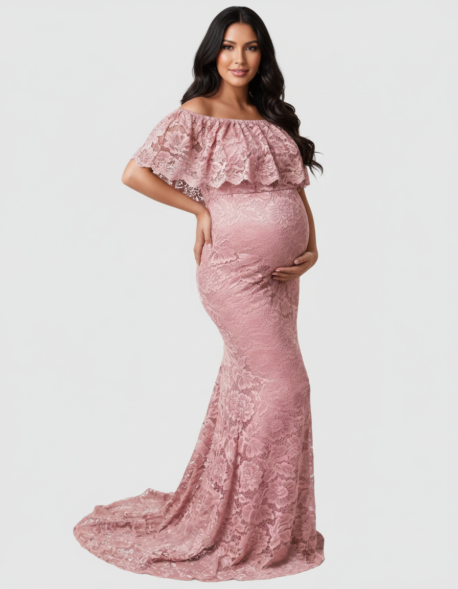 Bump Society – The Comfort Collection: Lace Fitted Mermaid Maternity Gown-Bump Society