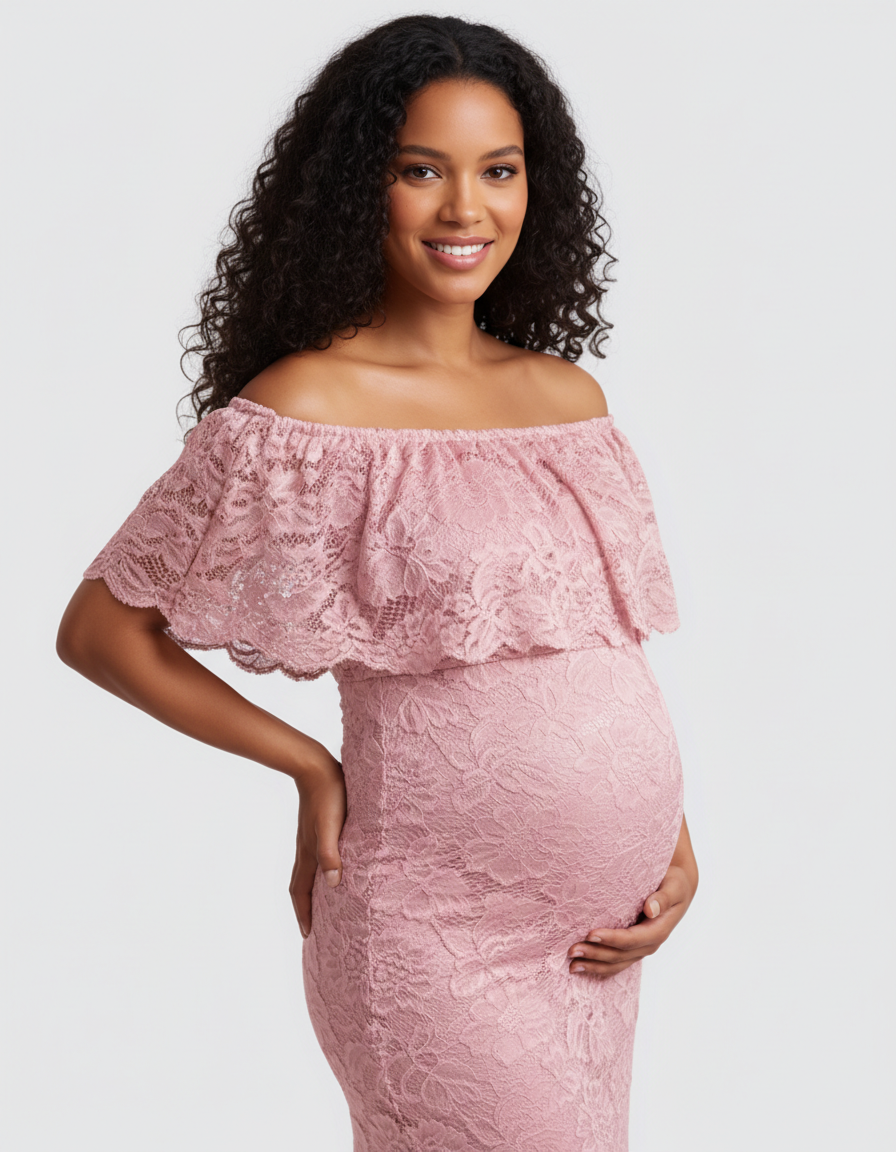 Bump Society – The Comfort Collection: Lace Fitted Mermaid Maternity Gown-Bump Society