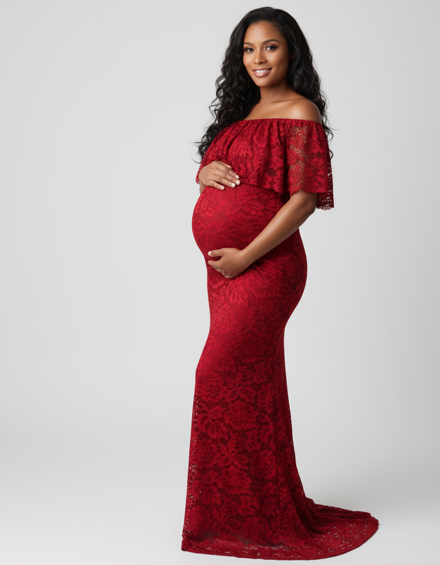 Bump Society – The Comfort Collection: Lace Fitted Mermaid Maternity Gown-Bump Society
