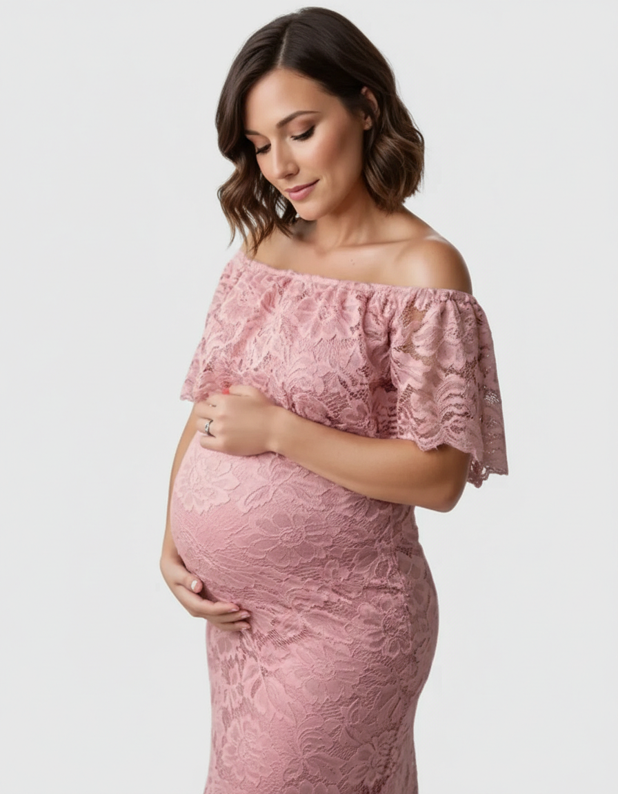 Bump Society – The Comfort Collection: Lace Fitted Mermaid Maternity Gown-Bump Society