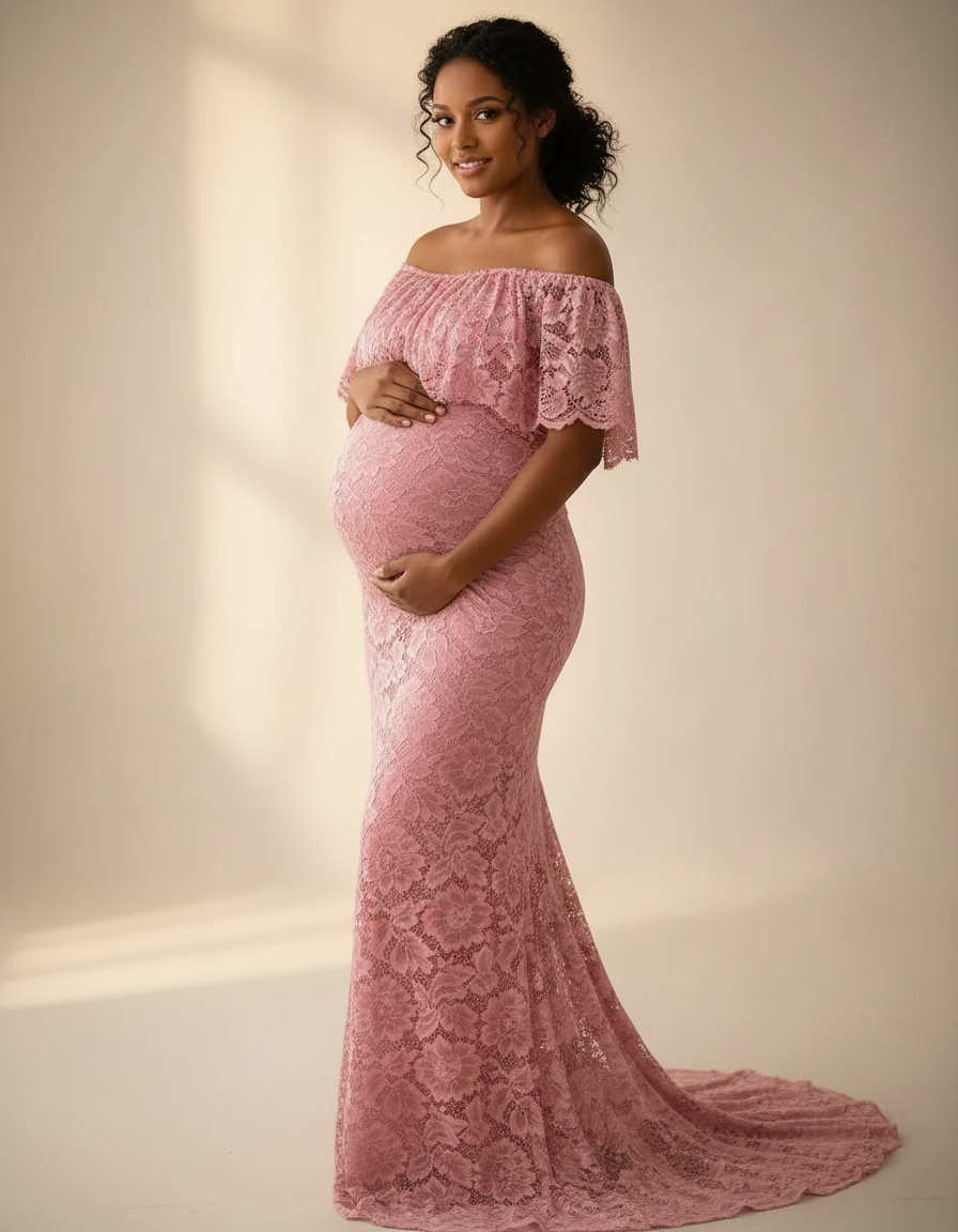 Bump Society – The Comfort Collection: Lace Fitted Mermaid Maternity Gown-Bump Society