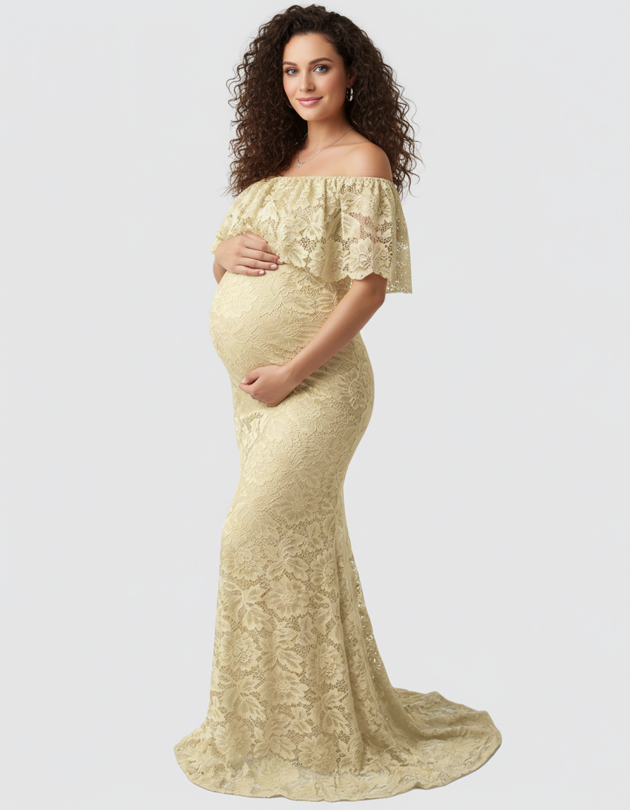 Bump Society – The Comfort Collection: Lace Fitted Mermaid Maternity Gown-Bump Society