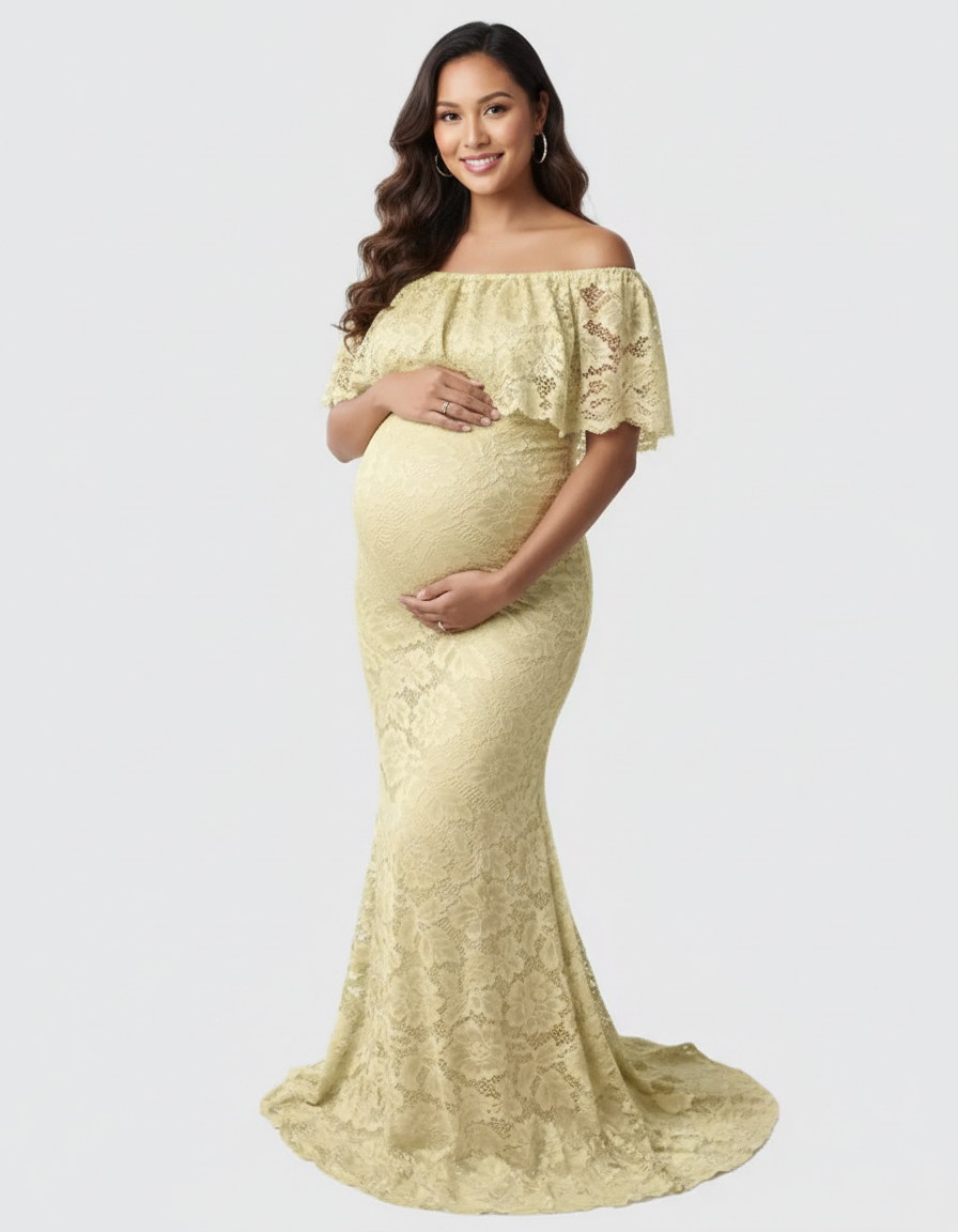 Bump Society – The Comfort Collection: Lace Fitted Mermaid Maternity Gown-Bump Society