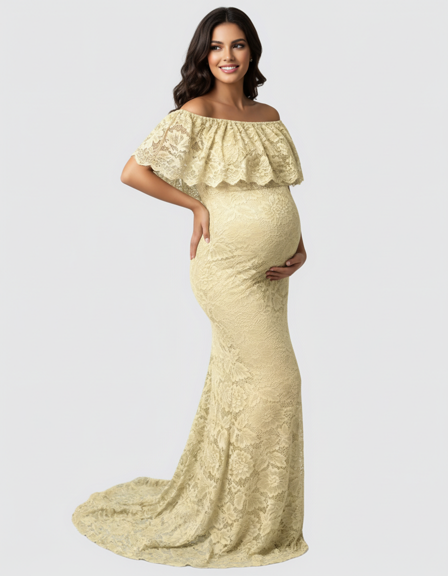 Bump Society – The Comfort Collection: Lace Fitted Mermaid Maternity Gown-Bump Society