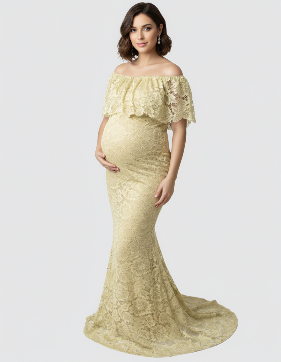 Bump Society – The Comfort Collection: Lace Fitted Mermaid Maternity Gown-Bump Society