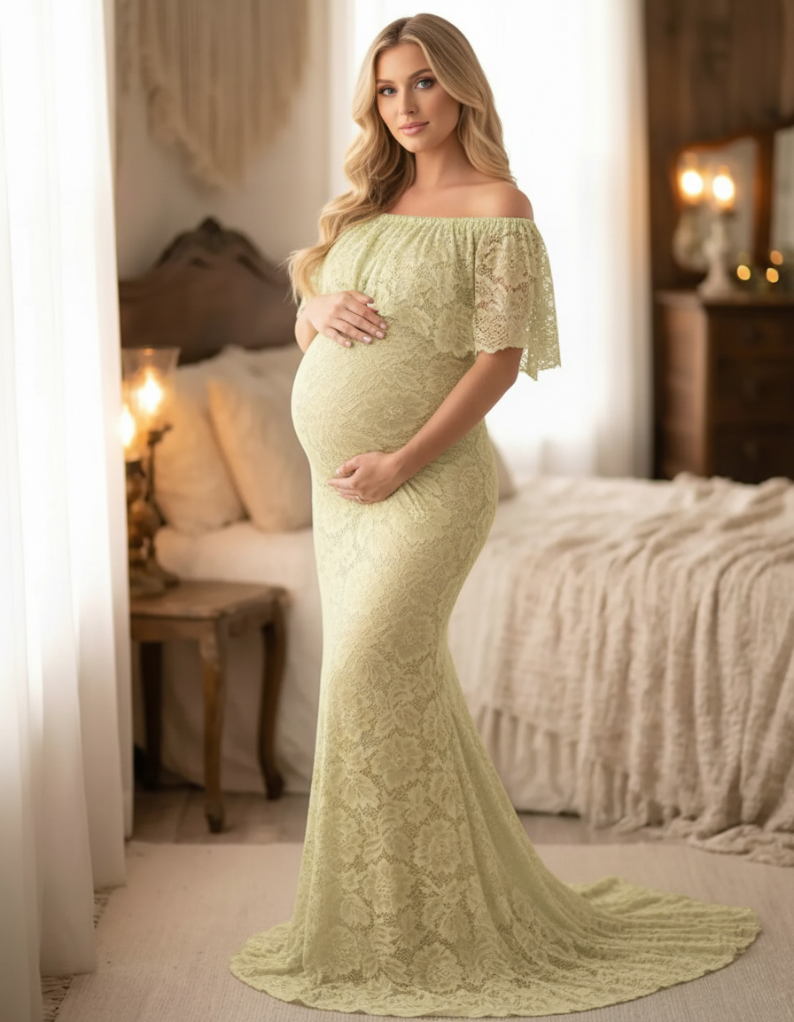 Bump Society – The Comfort Collection: Lace Fitted Mermaid Maternity Gown-Bump Society