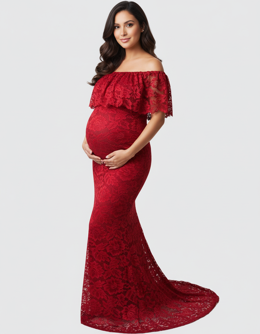 Bump Society – The Comfort Collection: Lace Fitted Mermaid Maternity Gown-Bump Society