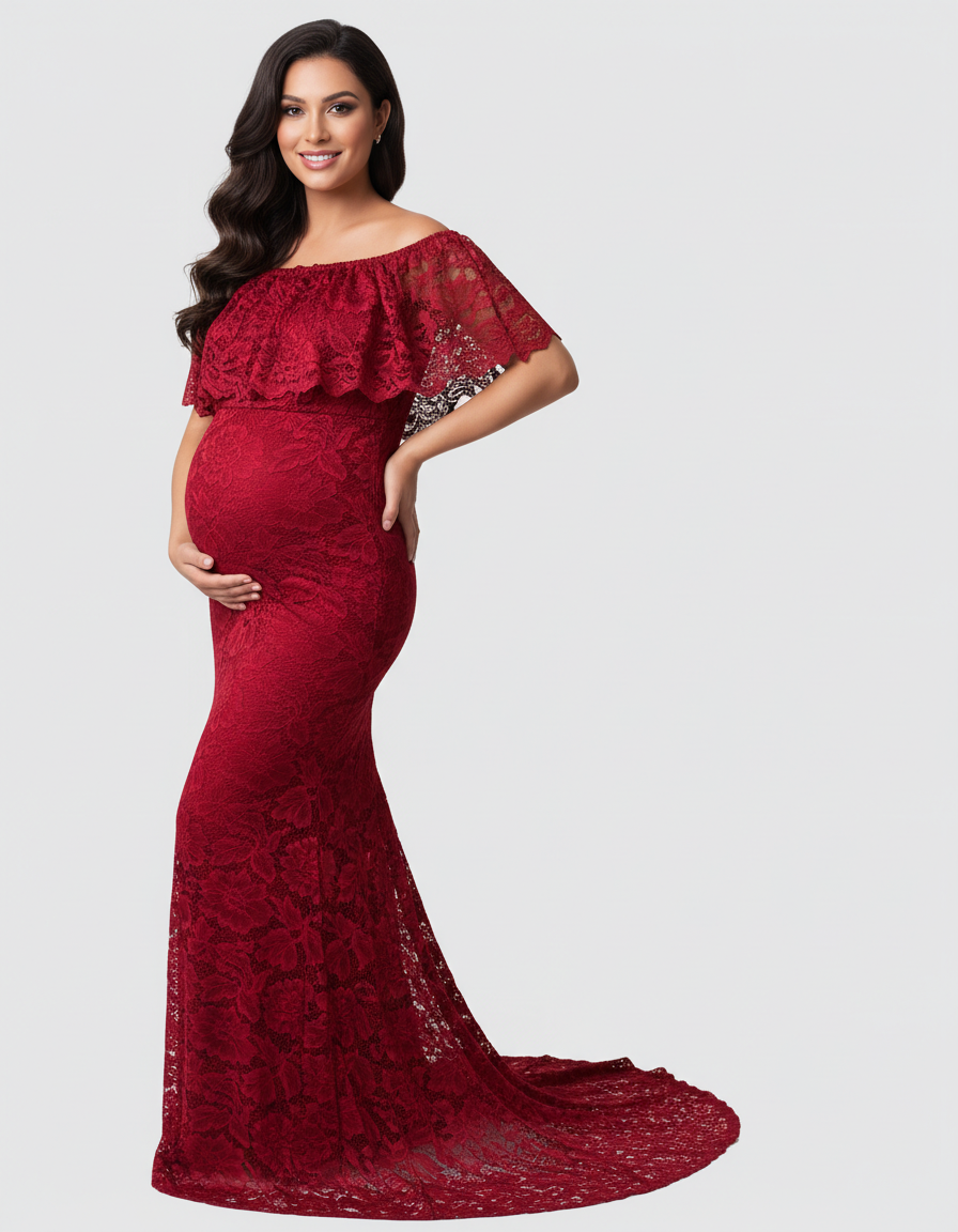 Bump Society – The Comfort Collection: Lace Fitted Mermaid Maternity Gown-Bump Society