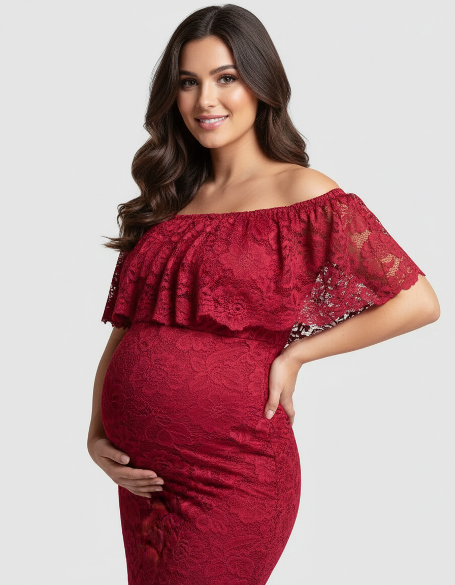 Bump Society – The Comfort Collection: Lace Fitted Mermaid Maternity Gown-Bump Society