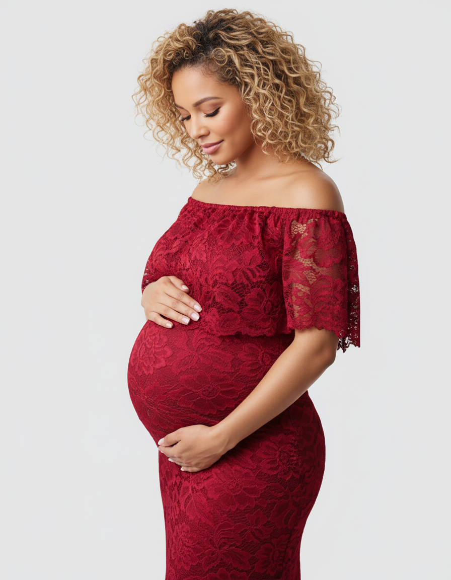 Bump Society – The Comfort Collection: Lace Fitted Mermaid Maternity Gown-Bump Society