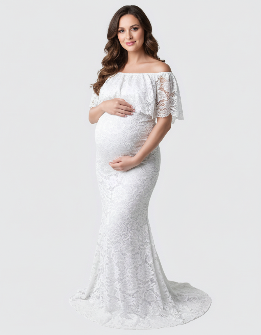 Bump Society – The Comfort Collection: Lace Fitted Mermaid Maternity Gown-Bump Society