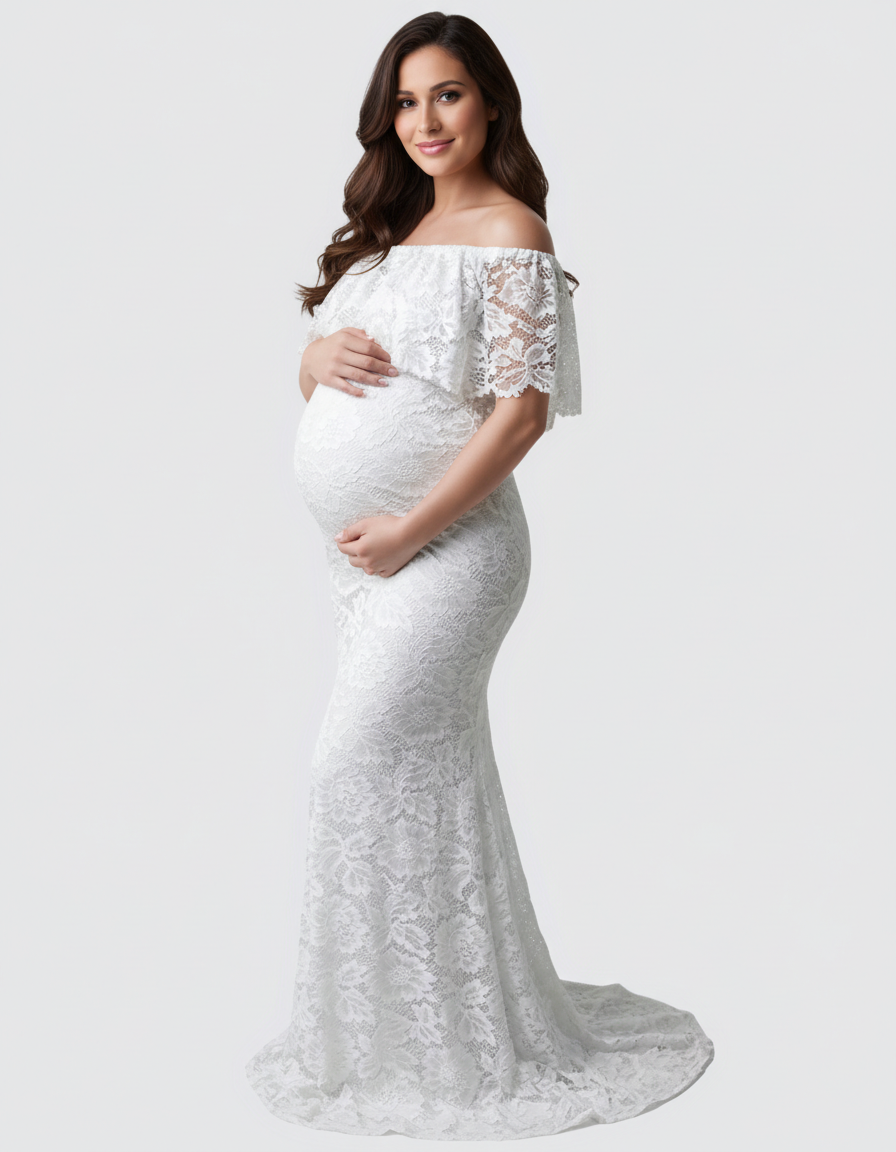 Bump Society – The Comfort Collection: Lace Fitted Mermaid Maternity Gown-Bump Society