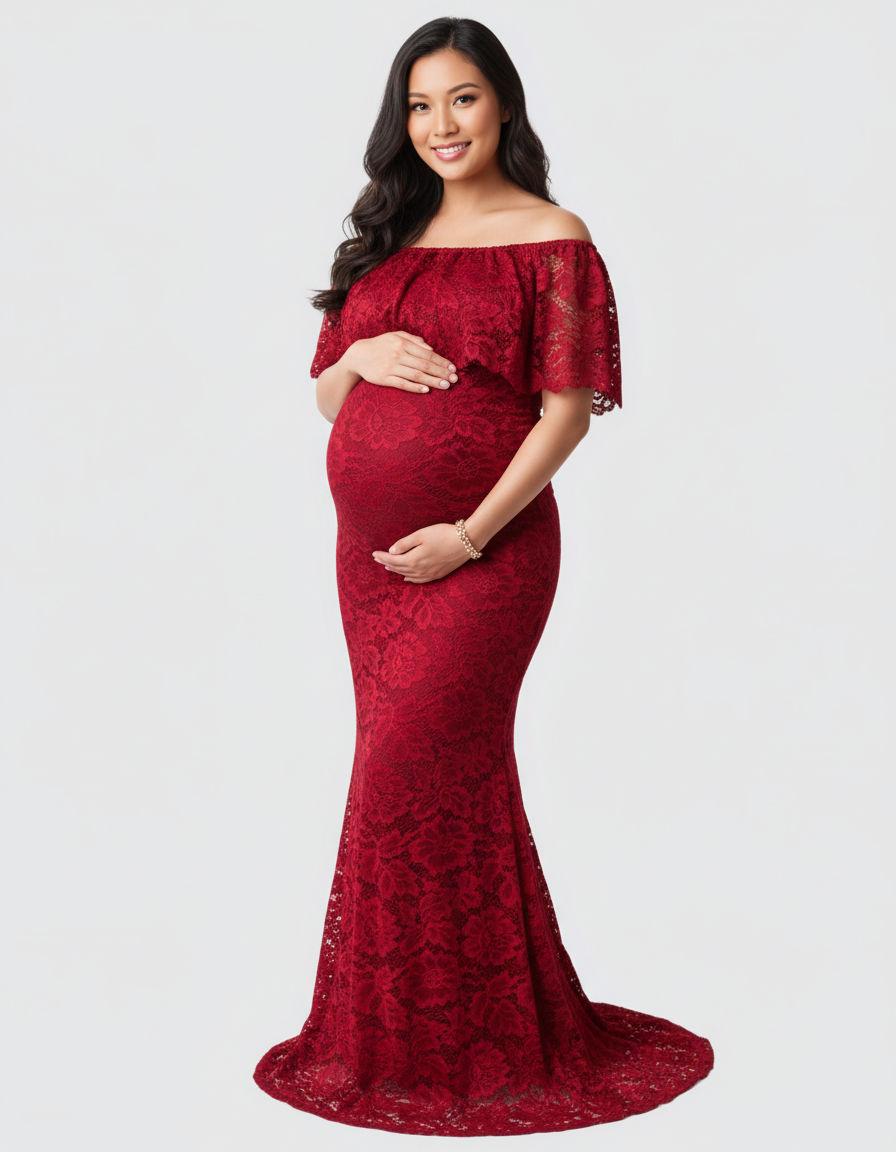 Bump Society – The Comfort Collection: Lace Fitted Mermaid Maternity Gown-Bump Society