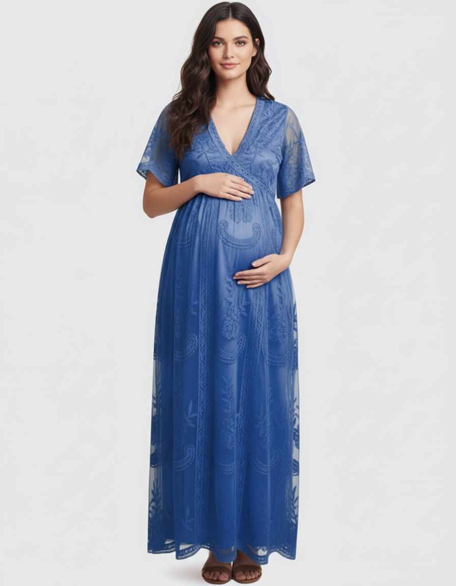 Bump Society – The Comfort Collection: Lace Overlay Boho Maternity Maxi Dress-Bump Society