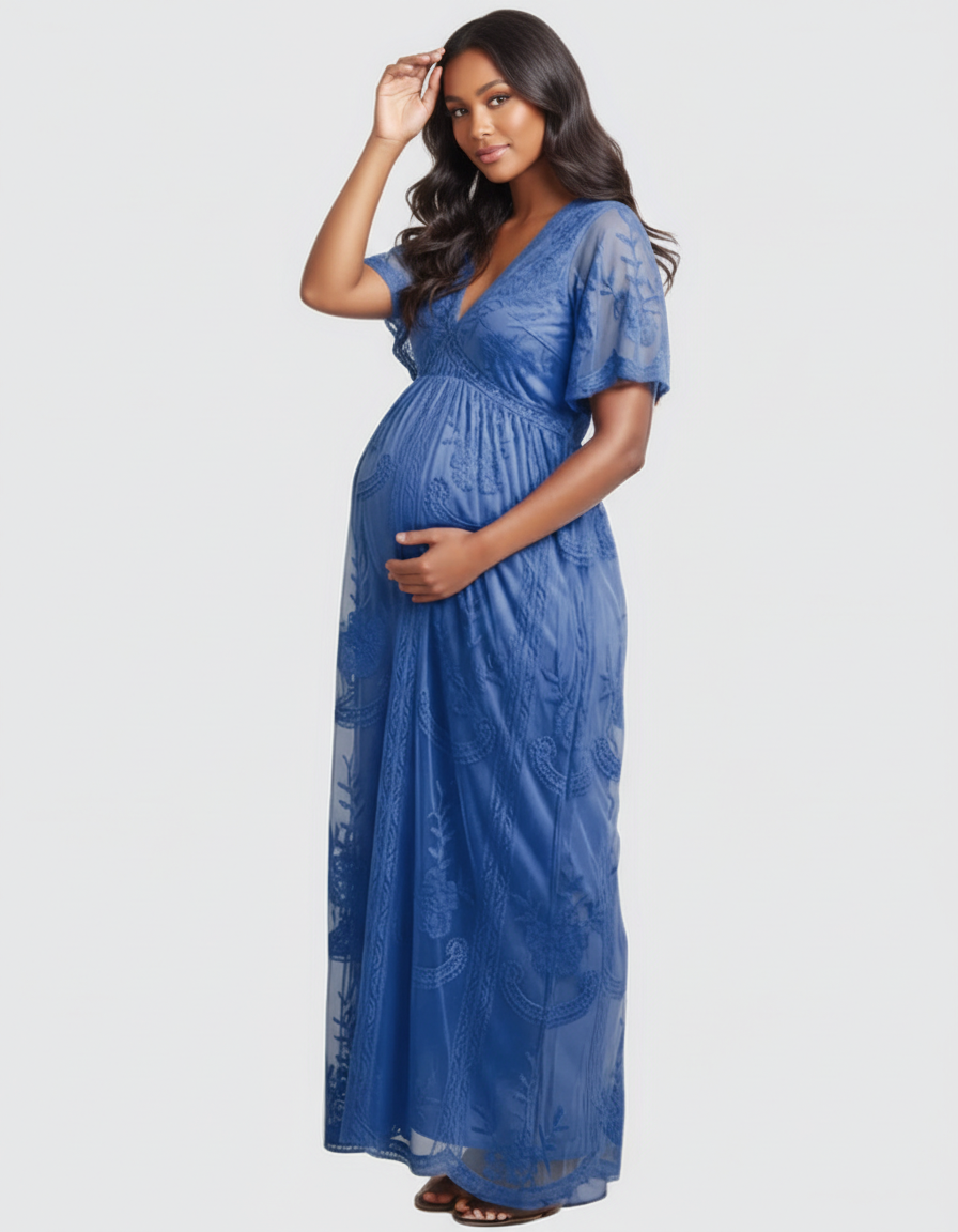 Bump Society – The Comfort Collection: Lace Overlay Boho Maternity Maxi Dress-Bump Society