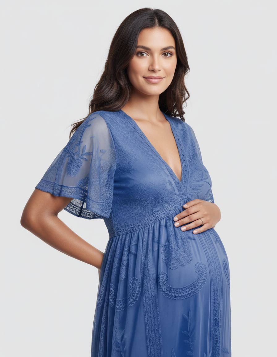 Bump Society – The Comfort Collection: Lace Overlay Boho Maternity Maxi Dress-Bump Society