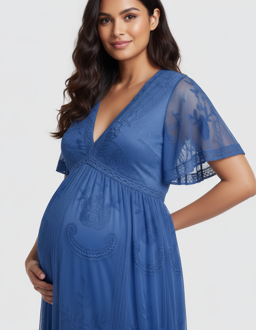 Bump Society – The Comfort Collection: Lace Overlay Boho Maternity Maxi Dress-Bump Society