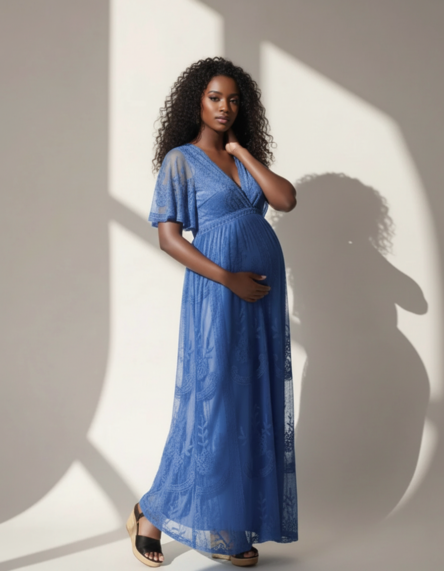 Bump Society – The Comfort Collection: Lace Overlay Boho Maternity Maxi Dress-Bump Society