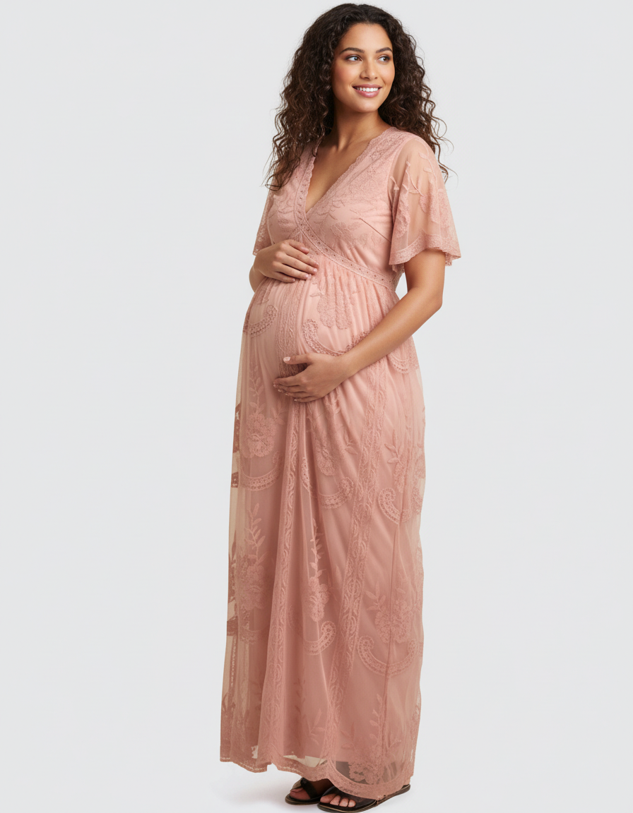 Bump Society – The Comfort Collection: Lace Overlay Boho Maternity Maxi Dress-Bump Society