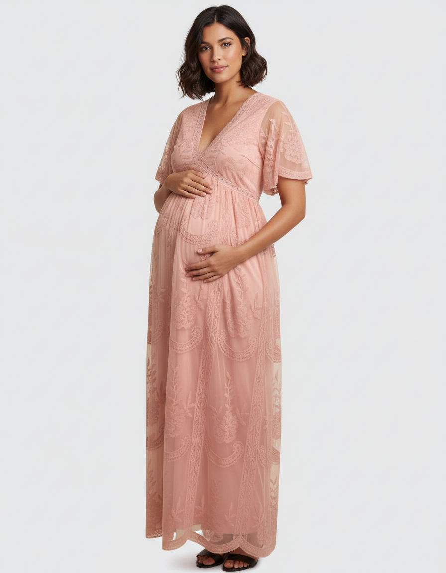 Bump Society – The Comfort Collection: Lace Overlay Boho Maternity Maxi Dress-Bump Society