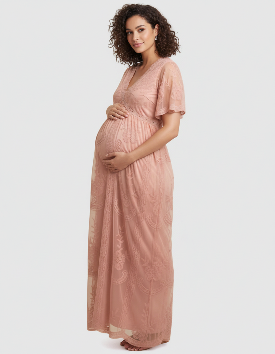 Bump Society – The Comfort Collection: Lace Overlay Boho Maternity Maxi Dress-Bump Society